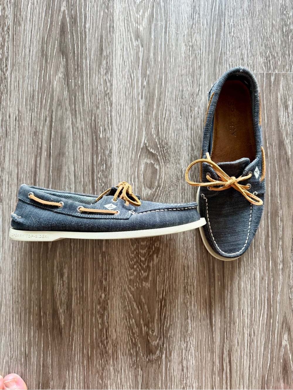 Sperry Navy Canvas Boat Shoes with Tan Laces